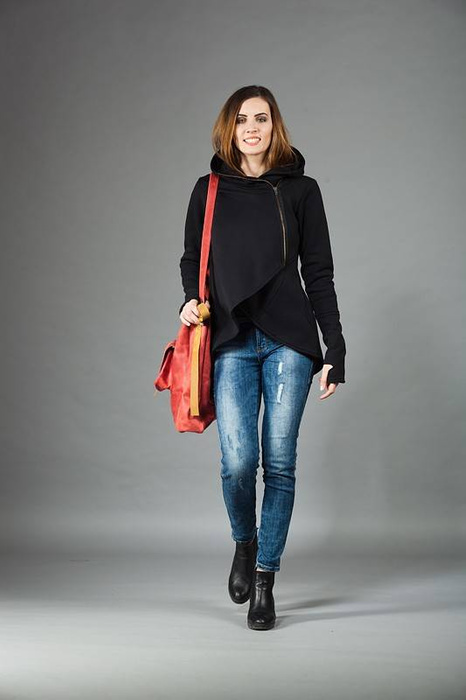 Bluza z kapturem, Asymetryczna bluza, Odzież Plus Size, Bluza z zamkiem ,krótka bluza asymetryczna, Polski producent