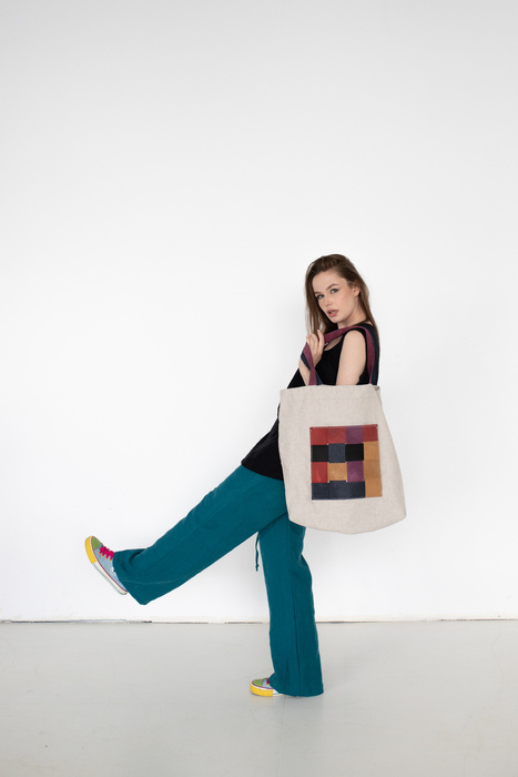 Torba lniana duża boho,projektantka torebek, polska marka, handmade, torba na ramię , shopperka, miejska torba , plażowa torba