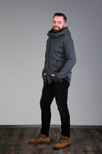 Bluza grafitowa  męska  z kapturem asymetryczna , długa bluza szara  męska polski produkt, polski projektant