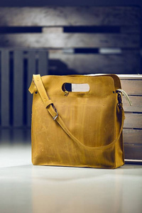 Torba skórzana, duża torebka, żółta torba, aktówka, długi pasek , torebka handmade