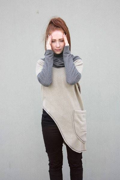 Sweter damski asymetryczny , luźny sweter damski , damska tunika swetrowa