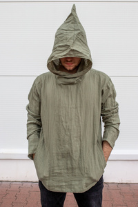 Tunika męska lniana z kapturem Polska produkcja , lniana bluza męska, męska tunika , kangurek męski z lnu , koszula męska na lato z lnu , polski projektant