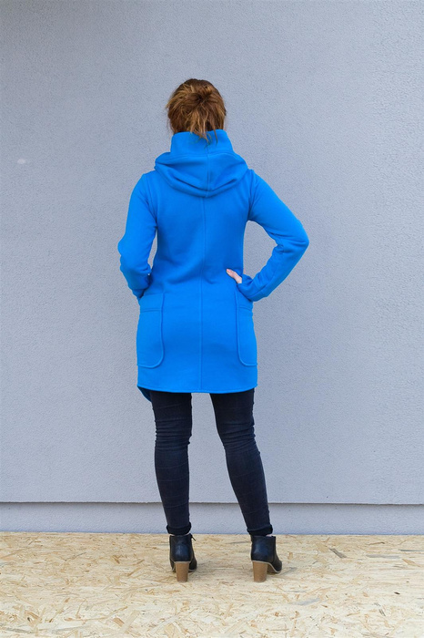 Bluza niebieska , asymetryczna bluza długa z kieszeniami i kapturem