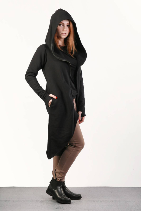 Asymetryczna bluza z kapturem, czarna bluza na zamek