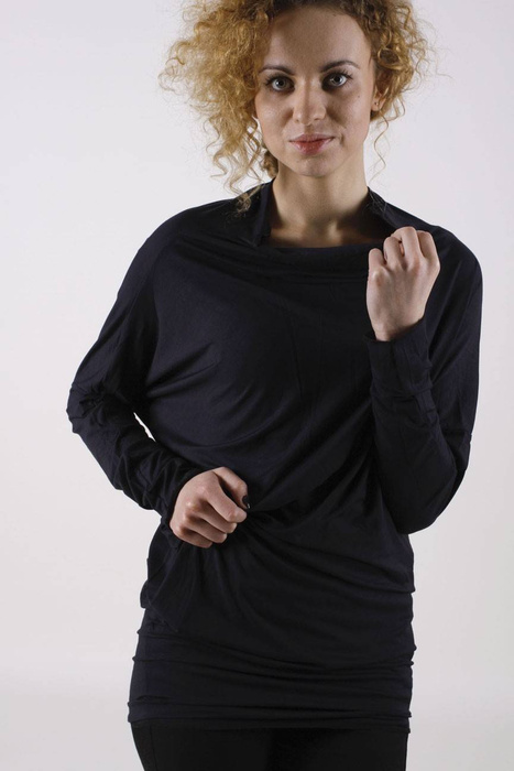 Tunika asymetryczna długi rękaw, bluzka czarna damska z długim rękawem, luźna