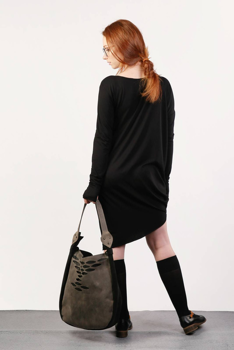 Sukienka, czarna asymetryczna sukienka , sukienka pzrzed kolano