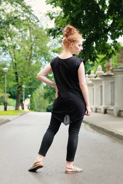 Bluzka czarna z koronką, tunika elegancka,