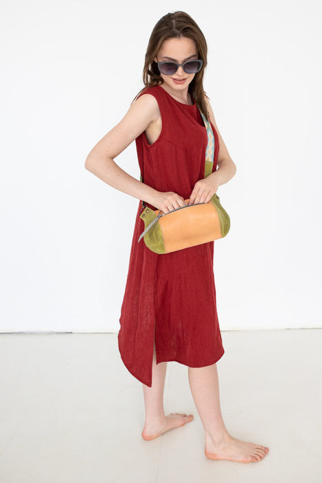 sukienka lniana asymetryczna luźna polski len, bordowa lniana sukienka na lato,sukienka na jeden bok z lnu polskiego