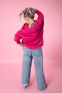 Bluza luźna wygodna z kieszeniami, oversize bluza damska , różowa bluza damska