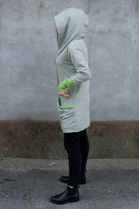 Bluza damska Wdzianko asymetryczne damskie, narzuta bawełniana z kapturem, pastelowe kolory , duże kieszenie