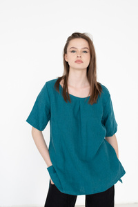 koszulka damska, lużna koszulka lniana , polski projektant, bluzka lniana , 100% len polska marka