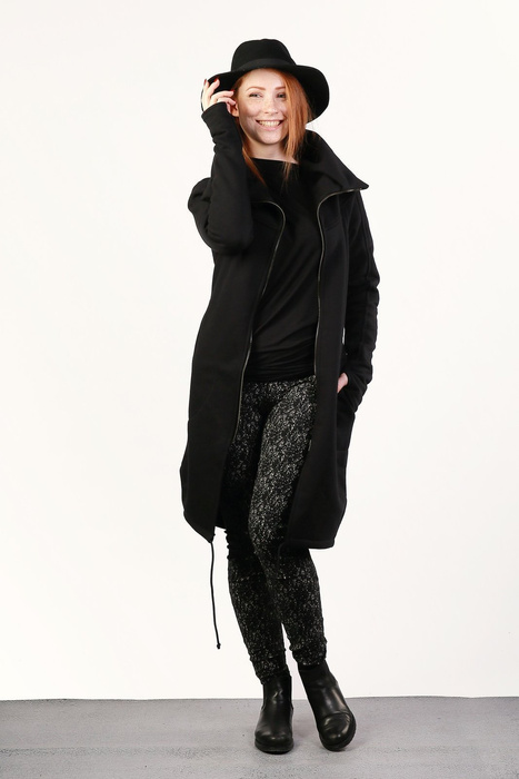 Płaszczyk , bluza damska , czarna długa bluza , czarny płaszcz ze stójką