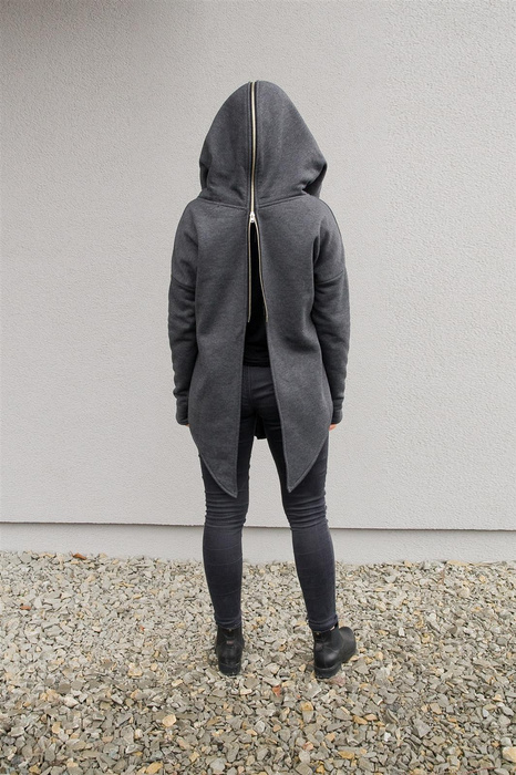 Bluza z zamkiem z tyłu, Bluza kangur damska, szara bluza z kapturem