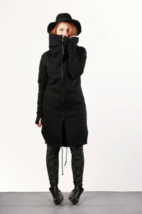 Płaszczyk , bluza damska , czarna długa bluza , czarny płaszcz ze stójką