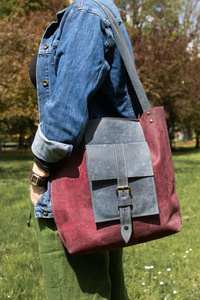 Torba bordowa duża skórzana torba na ramię, ręcznie robiona torba skórzana