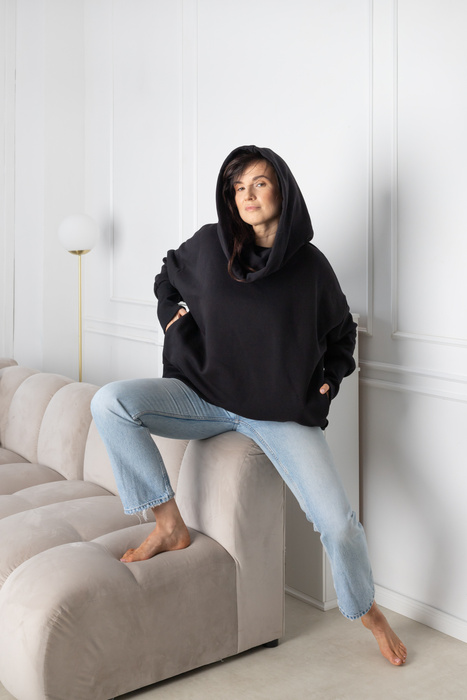 Bluza luźna wygodna z kieszeniami, czarna bluza . duże rozmiary , bluza z kapturem