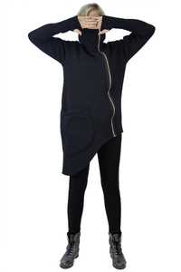 Bluza czarna asymetryczna ze stójką , damska marynarka na zamek