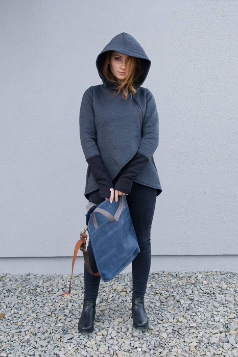 Torebka skórzana ręcznie robiona, torebka niebieska na ramię, handmade torba , torebka worek skórzany