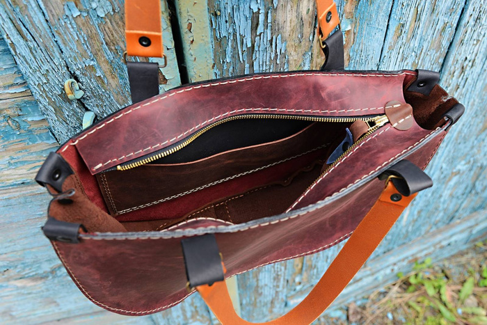 Torebka skórzana ręcznie robiona bordowa torebka