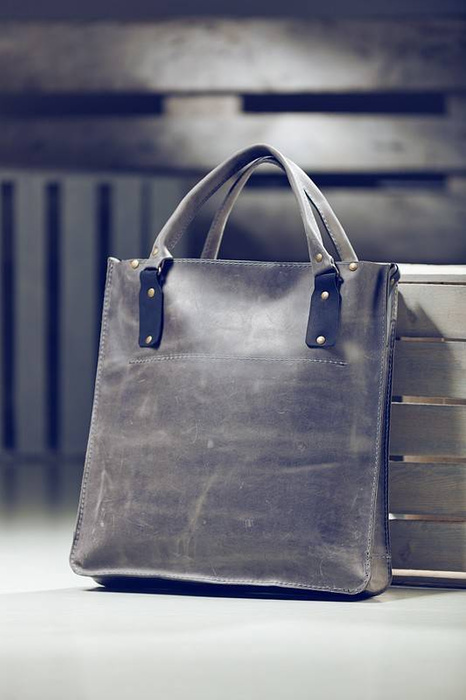 Torba skórzana, torba shopperka, szara duża torba handmade, damska aktówka