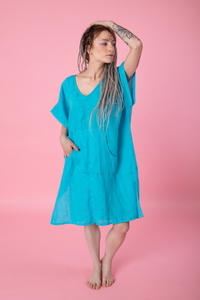 Sukienka plazowa, tunika lniana luźna.polski len, polska produkcja, polski producent,  sukienka luźna z lnu