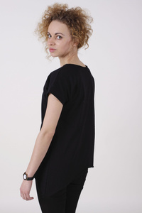 tunika czarna, bluzka czarna damska, asymetryczna koszulka damska