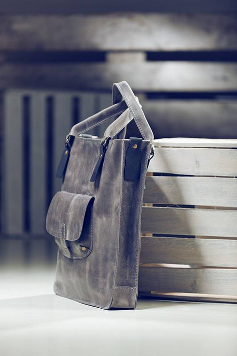 Torba skórzana, torba shopperka, szara duża torba handmade, damska aktówka