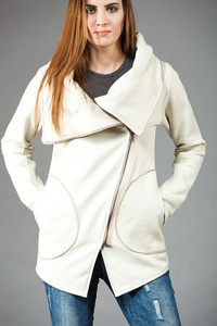 Bluza kremowa, asymetryczna bluza damska, polski produkt, bluza ze stójką 