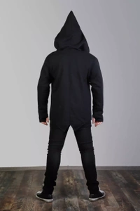 Bluza czarna męska z kapturem asymetryczna bawełniana, długa bluza na zamek męska , czarna bluza męska z kapturem w szpic , duże rozmiary, polski produkt, polski projektant