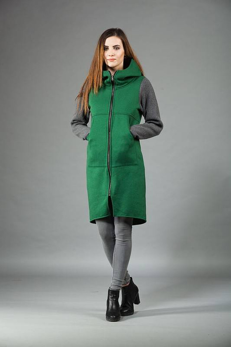 Płaszcz zielony, damska długa bluza, bluza na zamek, Polski produkt