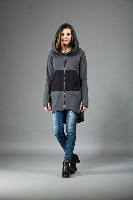 Bluza asymetryczna Bluza Bawełniana z kapturem, Bluza duże rozmiary