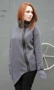 Bluza , marynarka damska,  Szara bluza na zamek asymetryczny krój, Polska bawełna,