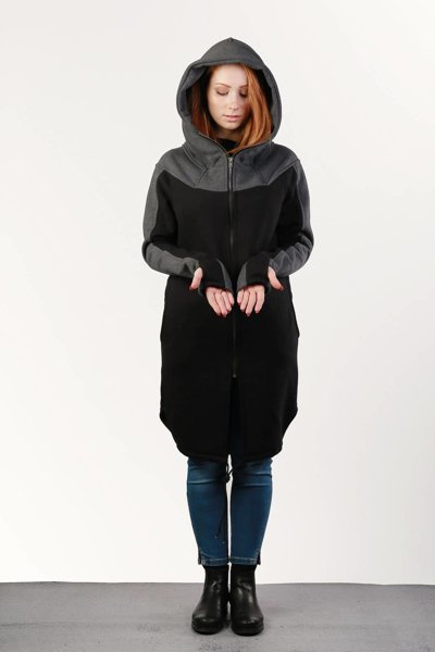 Płaszczyk bluza bawełniana z kapturem, bluza czarna