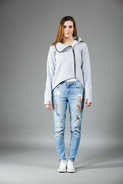 Bluza Pati, krótka bluza , asymetryczna krótka bluza , marynarka na zamek