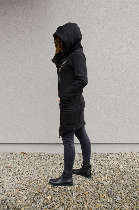 Bluza czarna na azmek, Bluza z kapturem, długi płaszcz asymetryczny