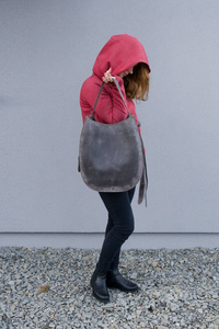 Torba skórzana szara, worek skórzany , torebka ze skóry, duża torba handmade