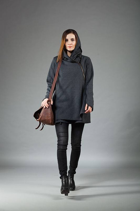 Bluza Basanti, szary bluza damska asymetryczna