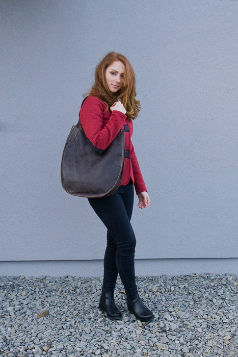 Torba skórzana, brązowa torba ze skóry, torba ręcznie robiona, torebka na ramię, worek skórzany