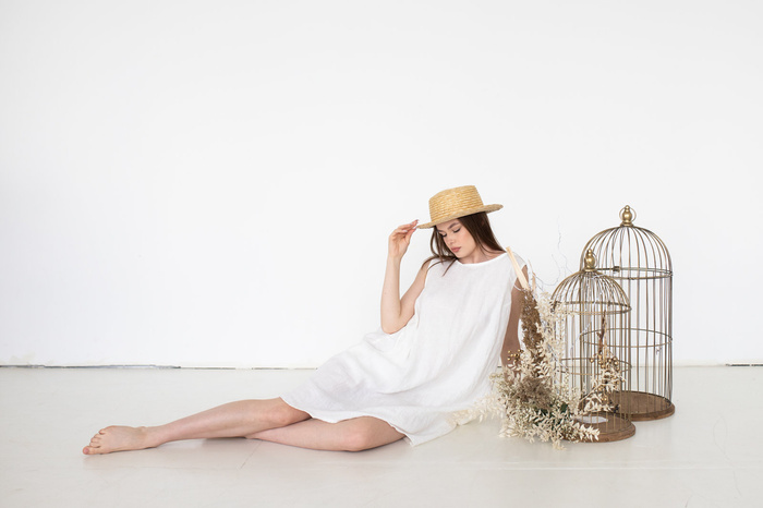 sukienka letnia lniana , len polski, polska produkcja manufaktura