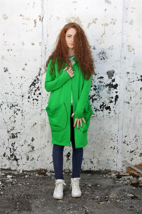Bluza damska zielona , luźne wdzianko damskie, długa bluza bawełniana, narzutka, kardigan
