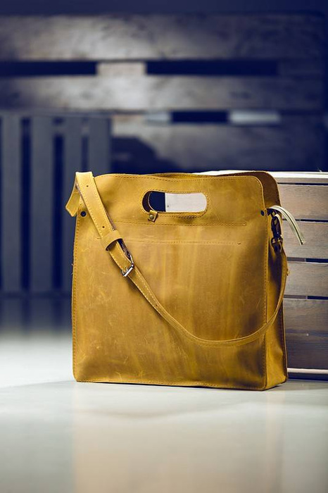 Torba skórzana, duża torebka, żółta torba, aktówka, długi pasek , torebka handmade