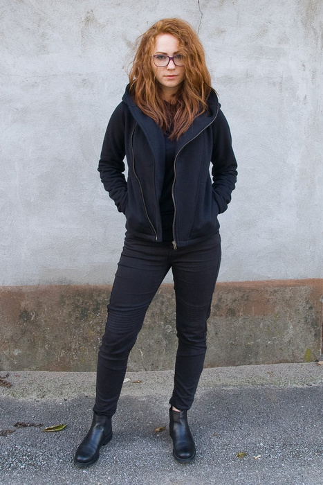 Kurtka czarna , Bluza bawełniana, ramoneska czarna z wielkim kapturem cyber kaptur, gotycki styl,