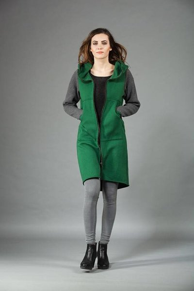Płaszcz zielony, damska długa bluza, bluza na zamek, Polski produkt