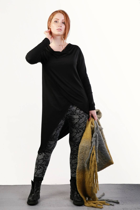 Tunika , czarna asymetryczna, długa kopertowa tunika