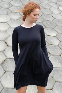 Sukienka bombka bawełniana, mała czarna lużna sukienka 