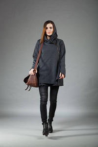 Bluza Basanti, szary bluza damska asymetryczna