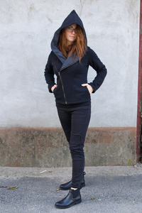 Bluza bawełniana, Gotycka bluza z kapturem, Polska marka, kurtka ramoneska czarna bawełniana