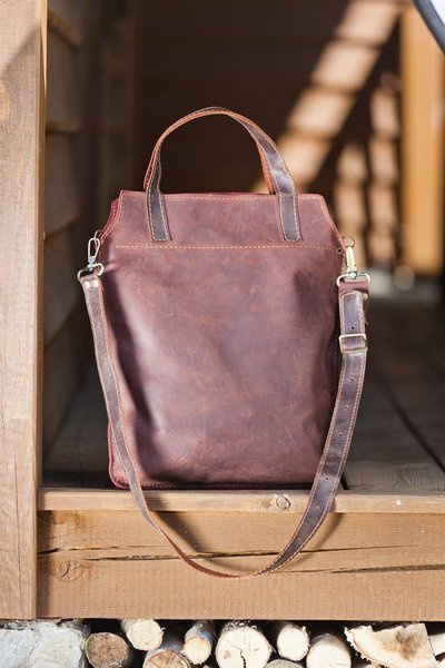 Torba skórzana, Ręcznie wykonana, brązowa torebka damska