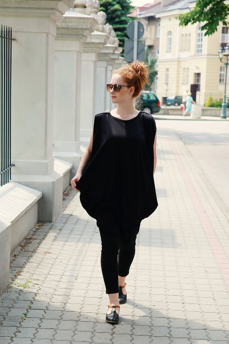 Sukienka, asymetryczna, luźna tunika czarna oversize