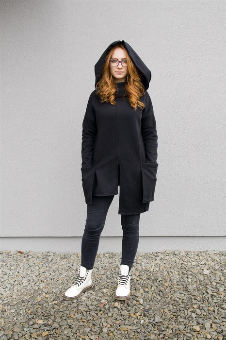 Długa Asymetryczna Bluza, asymetryczna bluza damska , czarna tunika